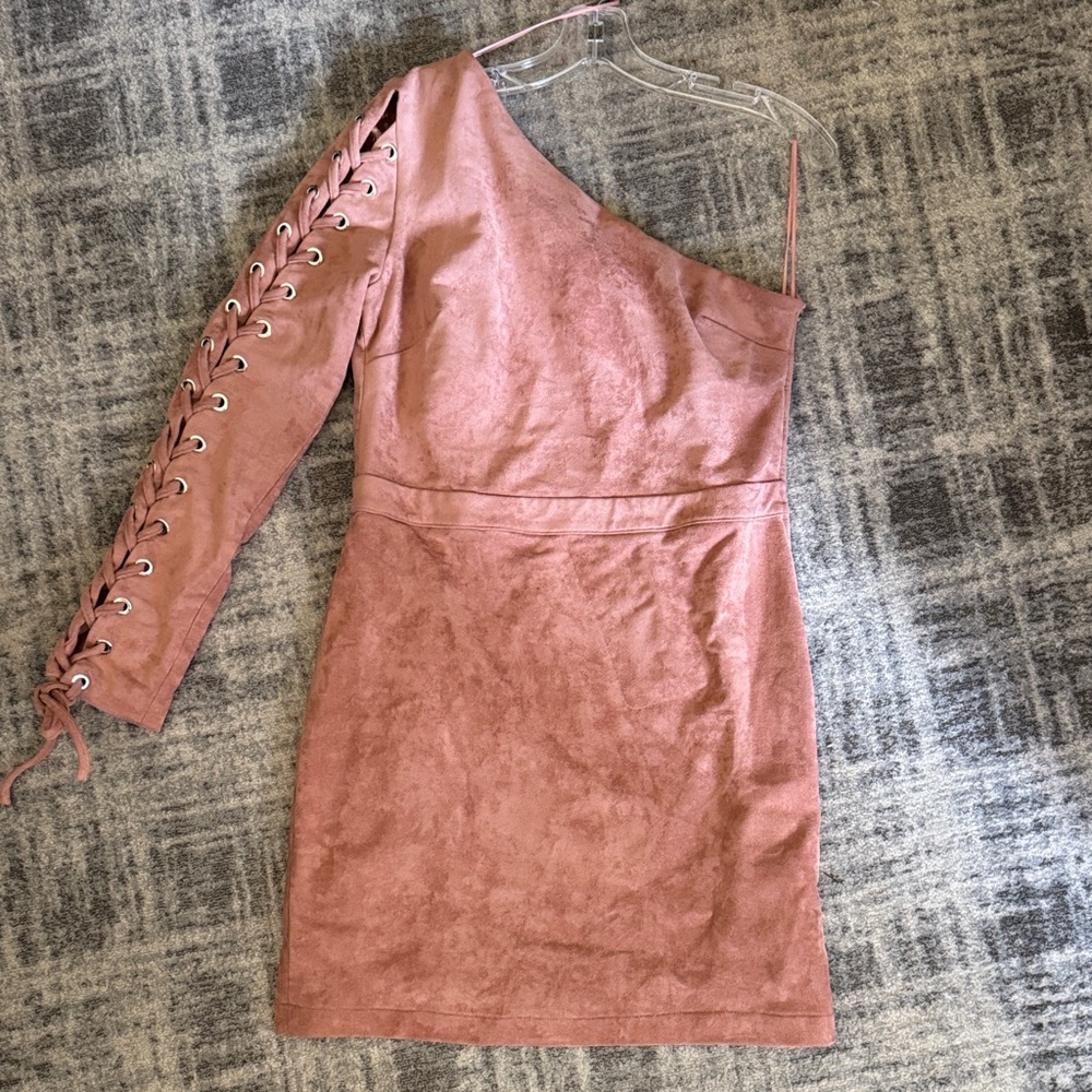 Endless Rose One-Shoulder Blush Dress with Lace-Up Detail